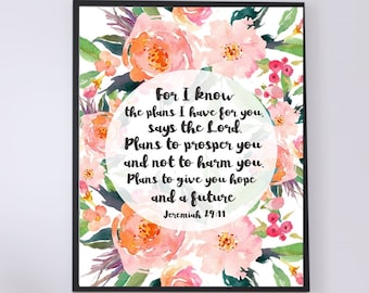 AQUARELL -For I Know The Plans- Jeremia 29:11-Bibelvers- Wandkunst