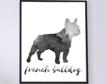 WATERCOLOR- French Bulldog Silhouette- Wall Art