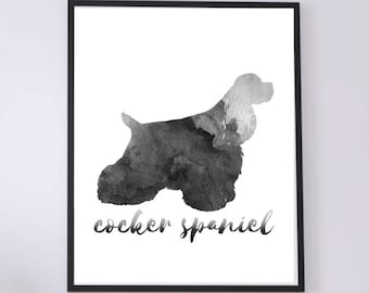 WATERCOLOR- Cocker Spaniel Silhouette- Wall Art