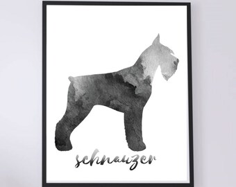 WATERCOLOR- Schnauzer Silhouette- Wall Art