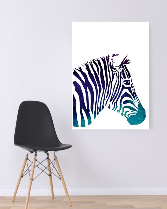 WATERCOLOR Blue Zebra Digital Wall Art | Etsy