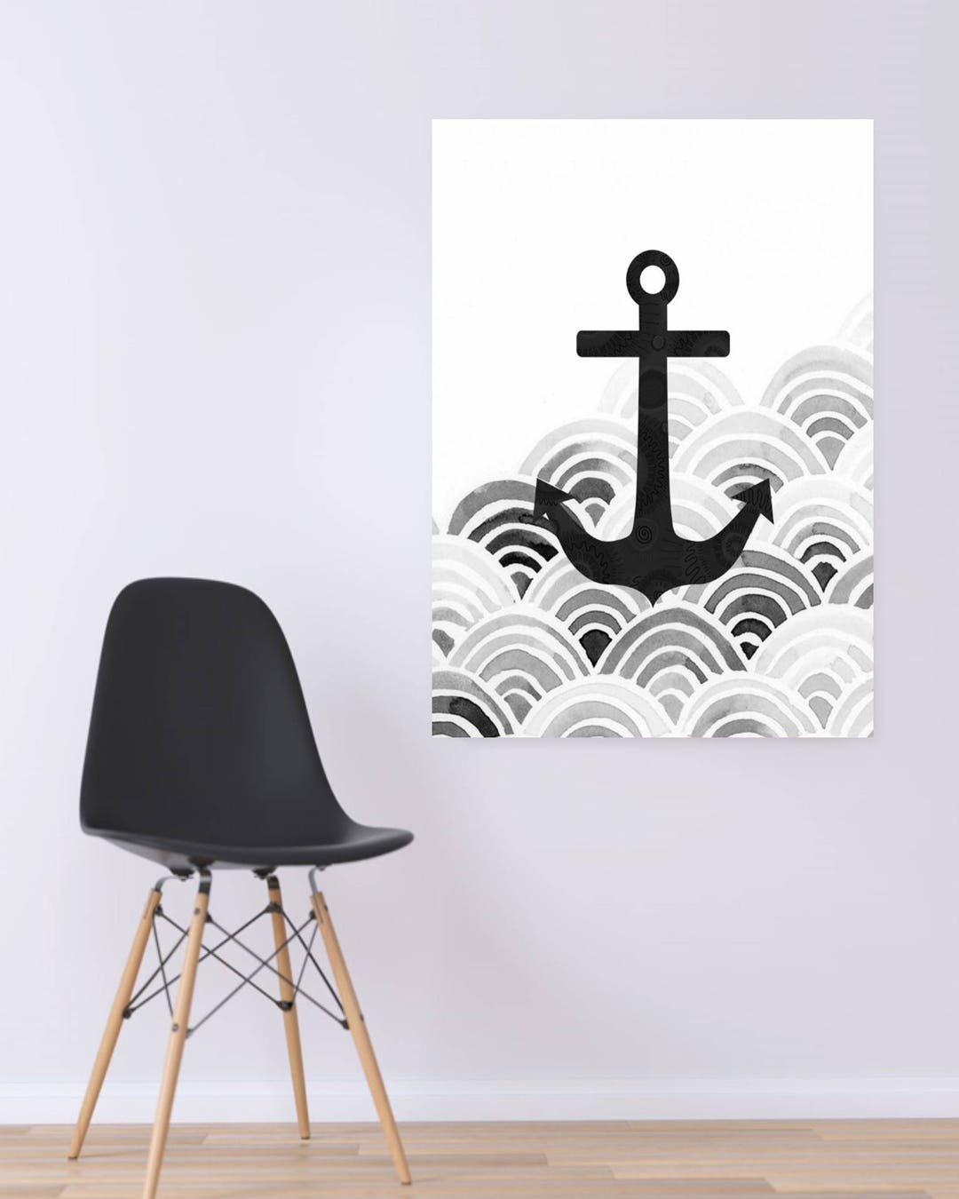 Watercolor-grey Anchor -digital Wall Art - Etsy