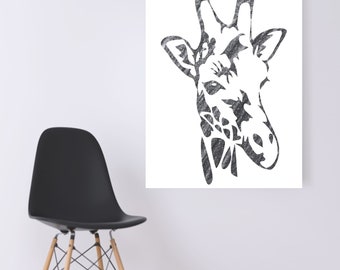 WATERCOLOR- Pencil Grey Giraffe- Digital Wall Art
