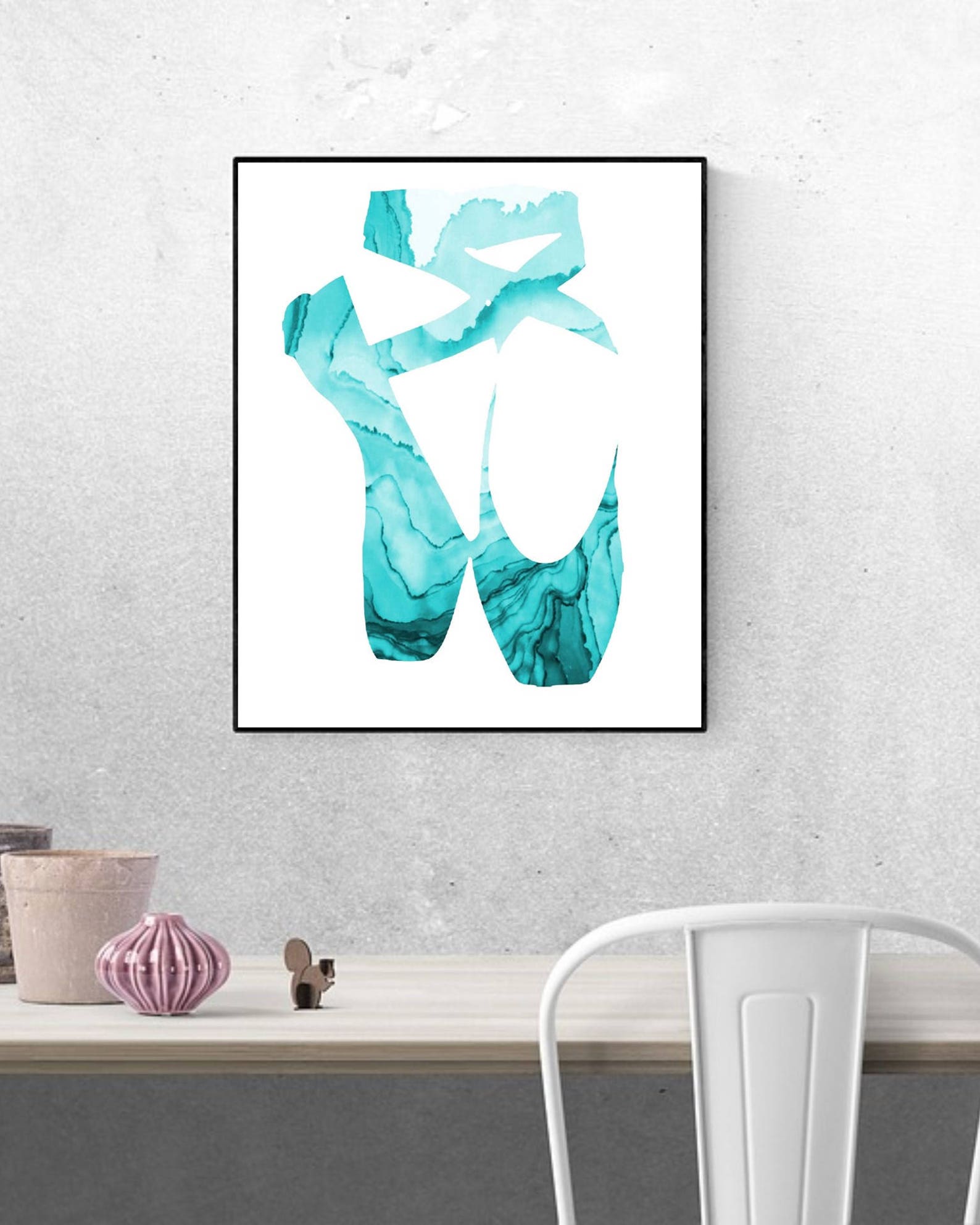 ballet shoes turquoise wall art - art - printable watercolor - modern minimalist poster - printable sign - digital print
