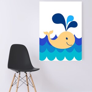 DIGITAL WALL ART- Nautical Creatures- Peach Whale On Blue Waves