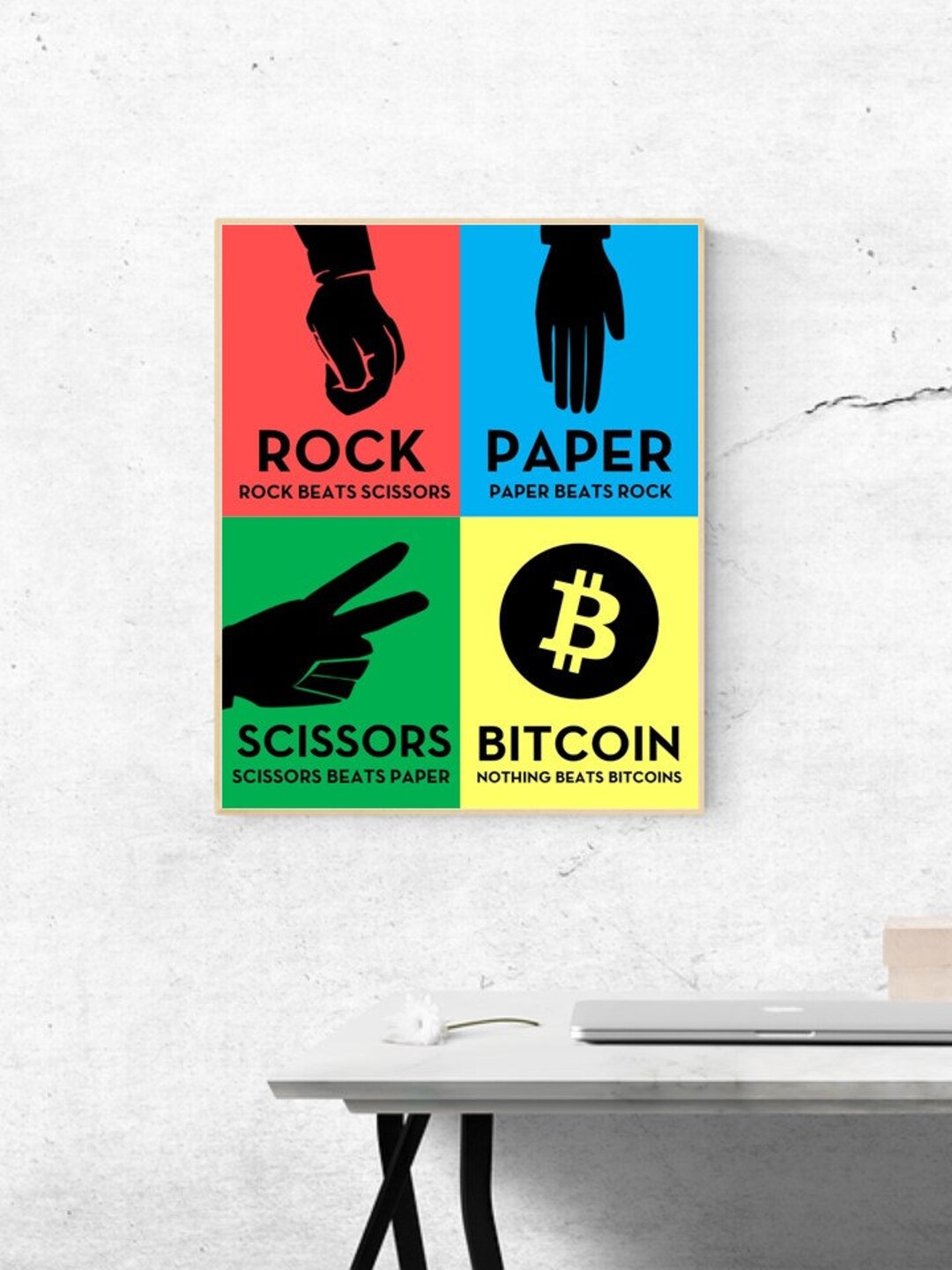 BITCOIN- Rock Paper Scissors Bitcoin- Digital Wall Art - Etsy