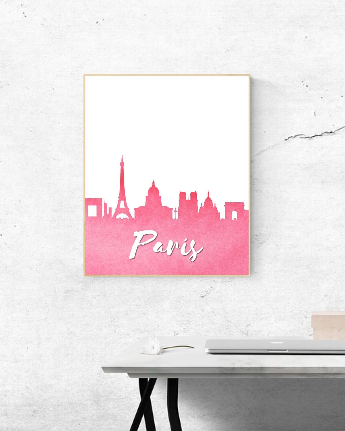 Watercolor Pink Paris Wall Art Paris Print Famous Landmark Wall Decor