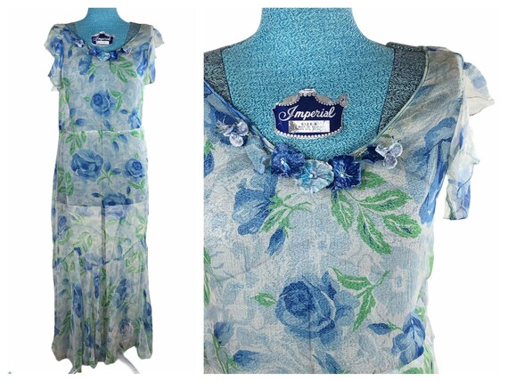Gorgeous 1920’s-30’s silk blue floral dress | Medi