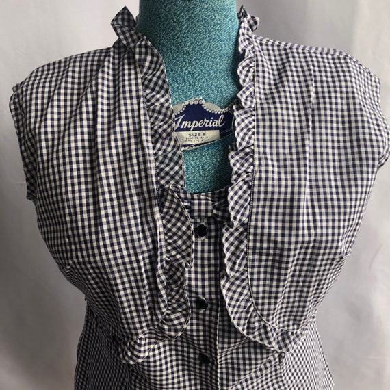 1950s navy blue gingham bolero blouse by Simely - image 2