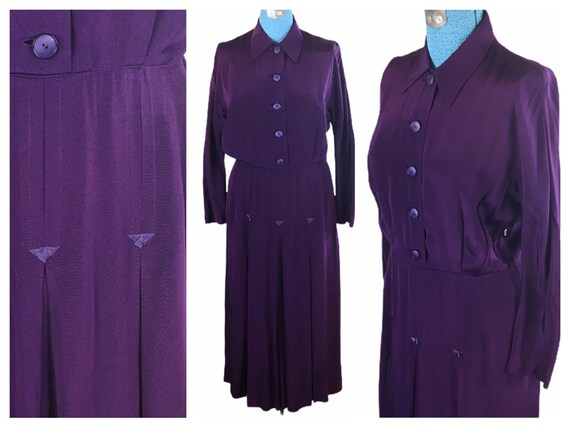 1940’s eggplant purple silk rayon dress | Large