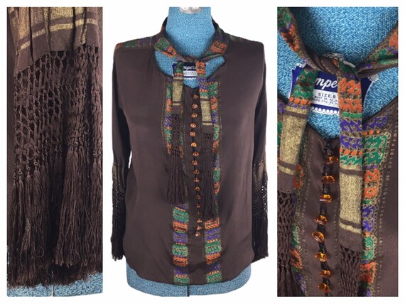 1920s-30s silk chiffon blouse with fringe detail |