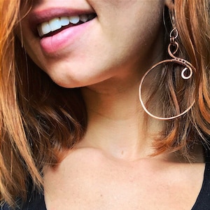 Copper hoop earrings, boho earrings, hammered copper hoops, copper wire earrings, copper hoops, copper earrings