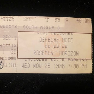 Original 1998 Depeche Mode Nov 25 1998 Chicago Rosemont Horizon Greatest Hits Tour Front Row