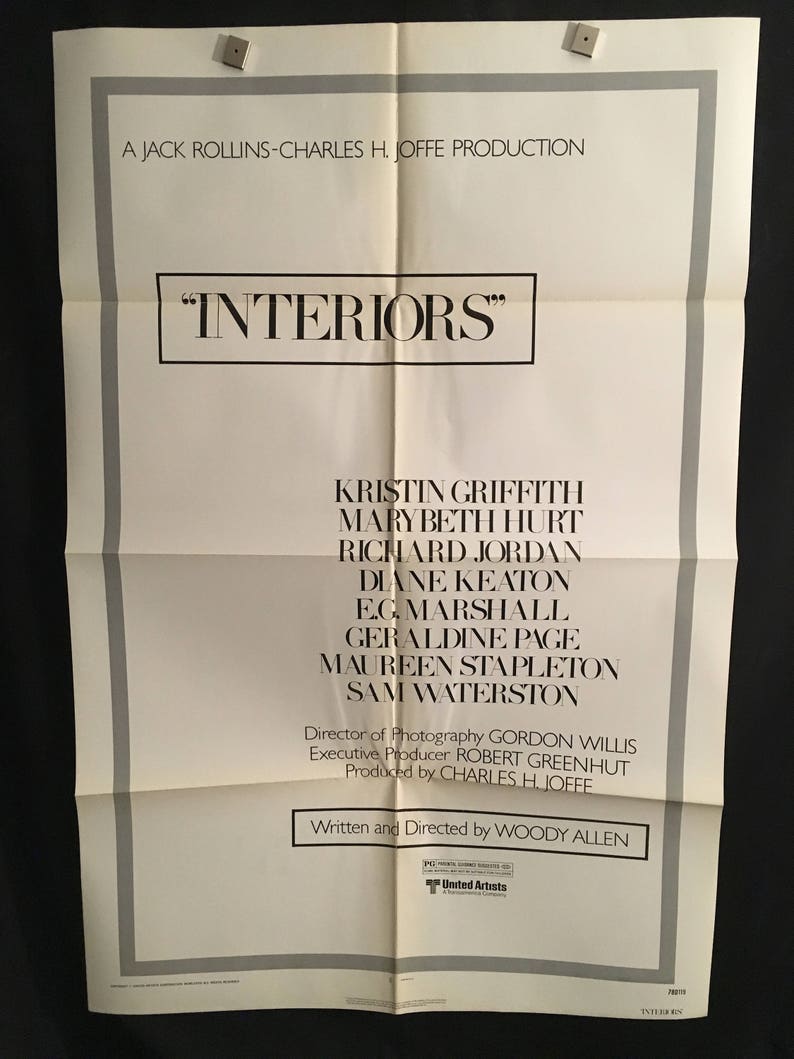 Original 1978 Interiors One Sheet Movie Poster Woody Allen Diane Keaton Kristin Griffith