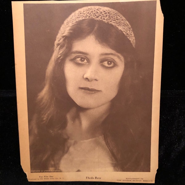Original 1920s Theda Bara 8x10 Paper Press Promo Black & White Photo Photograph Boston Herald