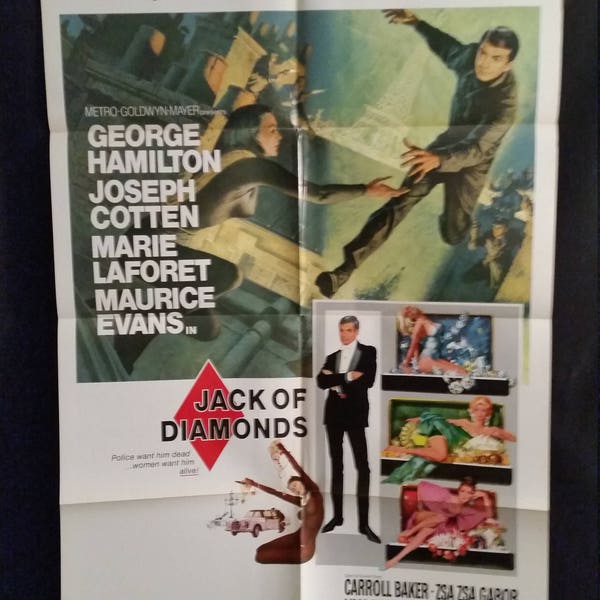 Original 1967 Jack Of Diamonds One Sheet Movie Poster George Hamilton, Zsa Zsa Gabor, Spion, James Bond, 007, Thriller