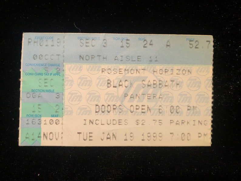 Original 1999 Black Sabbath Pantera Chicago Rosemont Horizon Jan 19 1999 Ticket Stub Metal