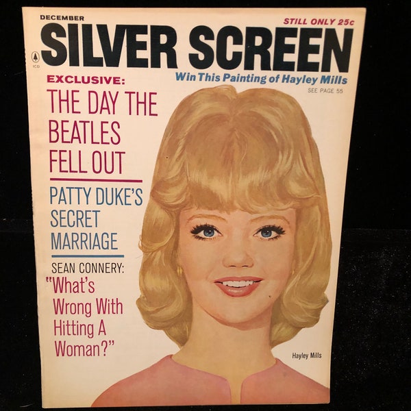 Original Silver Screen Magazine December 1964 Hayley Mills, The Beatles, Patty Duke