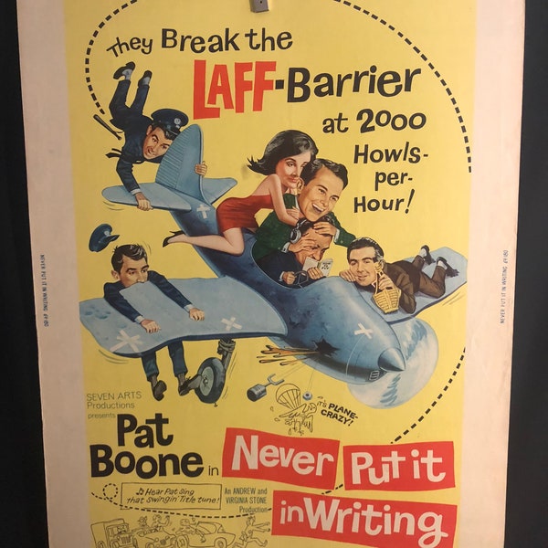 Original 1964 Never Put It In Writing 30x40 Movie Poster, Pat Boone, Comedy, Airplane