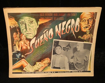 Original 1956 The Black Sleep Mexican Lobby Card Movie Poster, Bela Lugosi Lon Chaney Horror