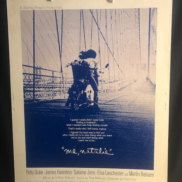 Original 1969 Me Natalie 30x40 Movie Poster Patty Duke, Al Pacino, Biker, Motorcycle, Gang