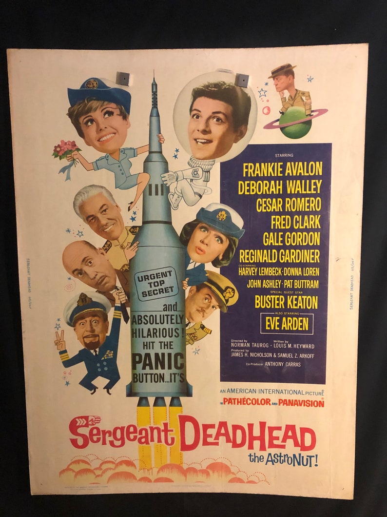 Original 1965 Sergeant Deadhead 30x40 Movie Poster Frankie Avalon, Buster Keaton, Eve Arden, Hippie image 1