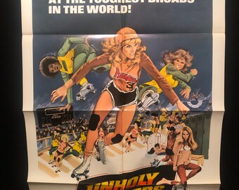 Original 1972 Unholy Rollers One Sheet Movie Poster, Roller Derby, Rollergirl, Patinaje sobre ruedas, Patines, Claudia Jennings