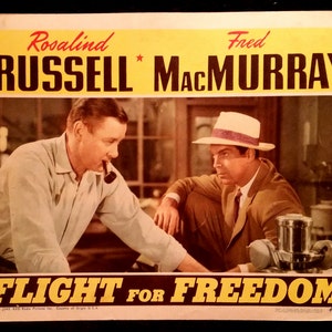 Cartão original do lobby do pôster do filme Flight For Freedom de 1943, Fred MacMurray, Rosalind Russell, Vintage, Hollywood
