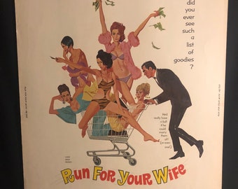 Original 1965 Run For Your Wife 30x40 Movie Poster, Sexploitation, Ugo Tognazzi