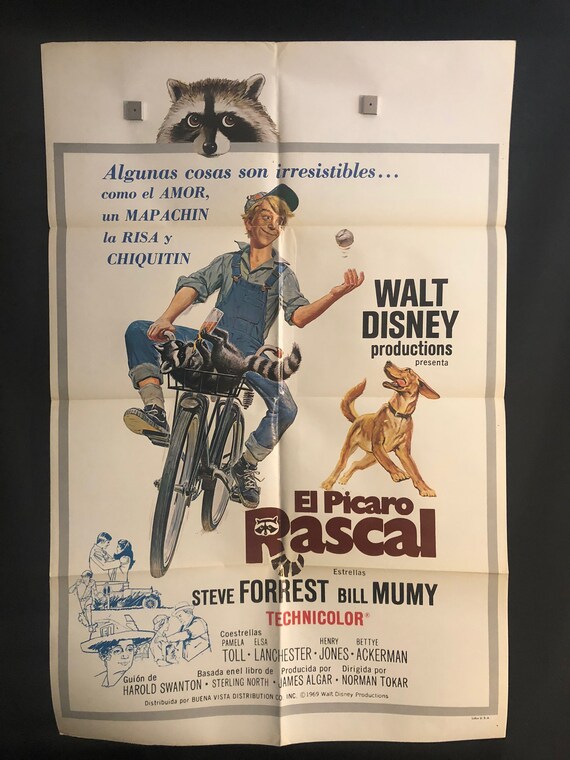 Rascal 1969 Bill Mumy on bike with raccoon & dog Original Walt Disney US Poster 