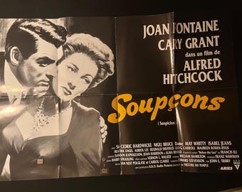 Manifesto originale del film francese "Il sospetto" del 1990, Joan Fontaine, Cary Grant, Alfred Hitchcock