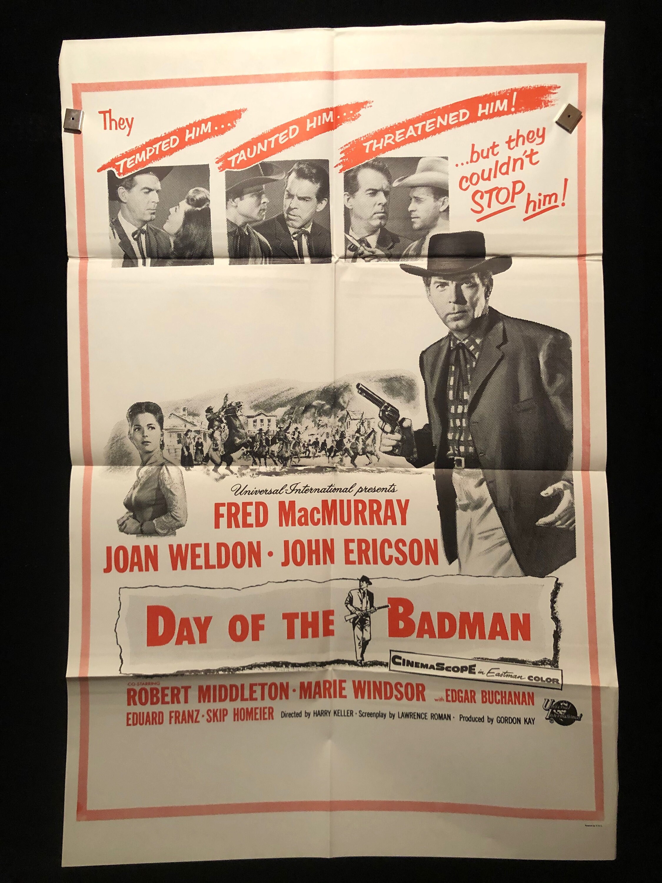 Original 1960 Day Of The Badman Military One Sheet Movie Poster, Fred  MacMurray, Cowboy, Western, Country, image size:2250x3000