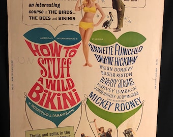 Original 1965 How To Stuff A Wild Bikini 30x40 Movie Poster, Beach, Surfer, Teen Babes, Exploitation, Annette Funicello, Buster Keaton