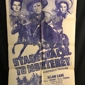 Original 1954 Stagecoach To Monterey One Sheet Movie Poster, Cowboy, Western, Country, Allan Lane