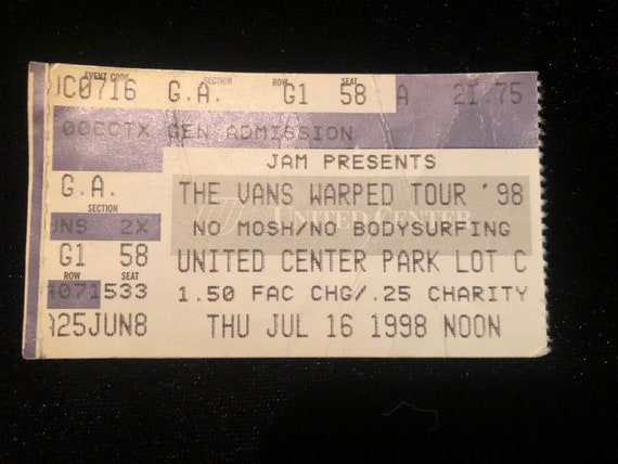 Original 1998 Warped Tour 1998 July 16 Chicago Ticket Stub Etsy Original 1998 Warped Tour 1998 July 16 Chicago Ticket Stub Etsy