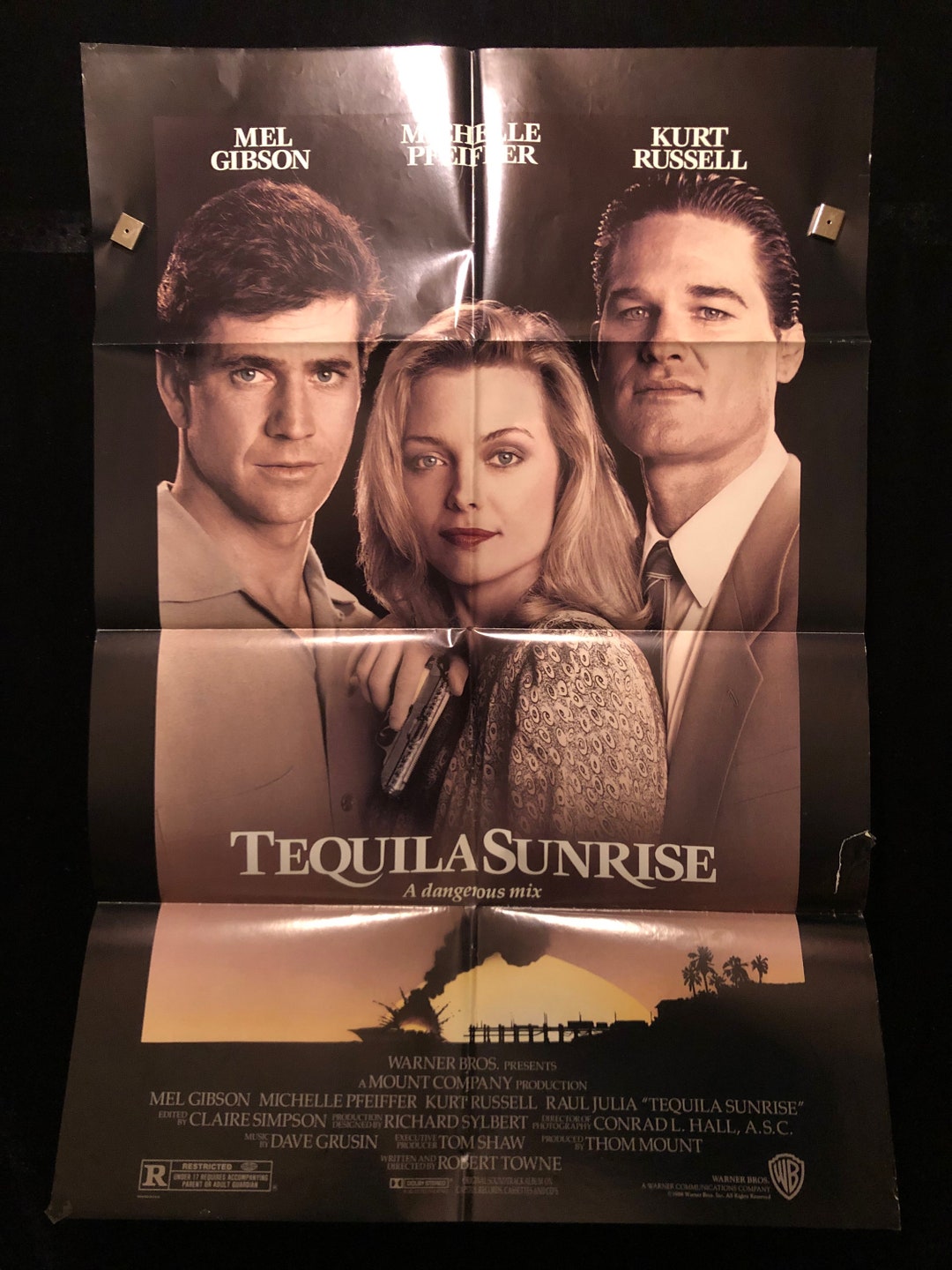 Original 1988 Tequila Sunrise One Sheet Movie Poster, Mel Gibson, Kurt Russell, Michelle