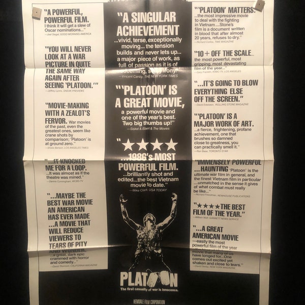 Original 1986 Platoon One Sheet Movie Poster, Academy Award, Reviews, Charlie Sheen, Oliver Stone, Tom Berenger