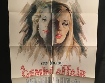 Original 1975 A Gemini Affair One Sheet Movie Poster, Sexploitation, Bad Girl, Lesbian, Gay, Homosexual
