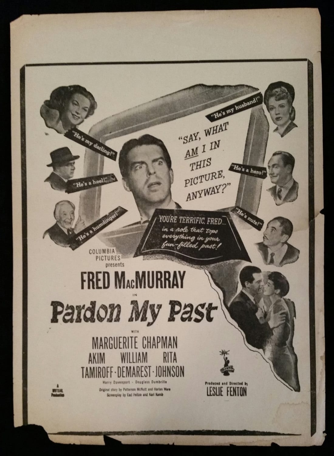 Original 1945 Pardon My Past Herald Movie Poster Fred MacMurray, image size:1100x1500