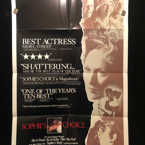 Original 1982 Sophie's Choice One Sheet Movie Poster Meryl Streep, Kevin Kline, Academy Award, Oscar