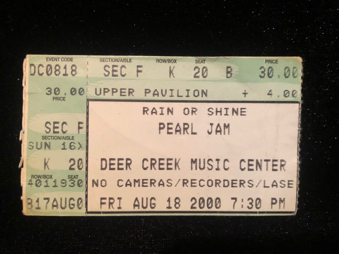 Original 2000 Pearl Jam Indianapolis Aug 18 2000 Ticket Stub Deer Creek