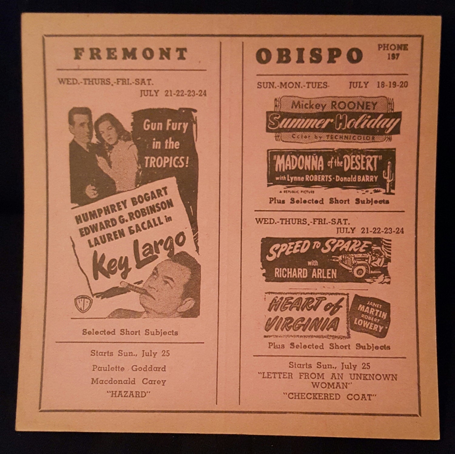Original 1948 Key Largo Movie Poster Theatre Herald Playbook Etsy