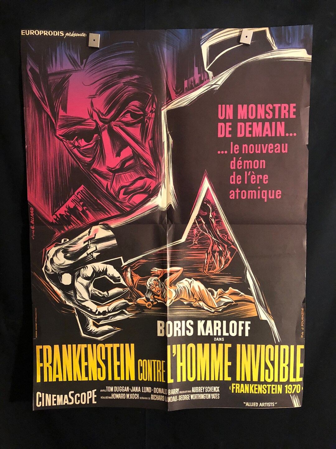 Original 1959 Frankenstein 1970 French Movie Poster, Boris Karloff