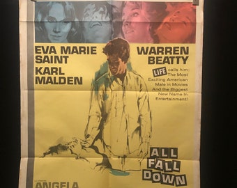 Original 1962 All Fall Down One Sheet Movie Poster Warren Beatty, Angela Lansbury