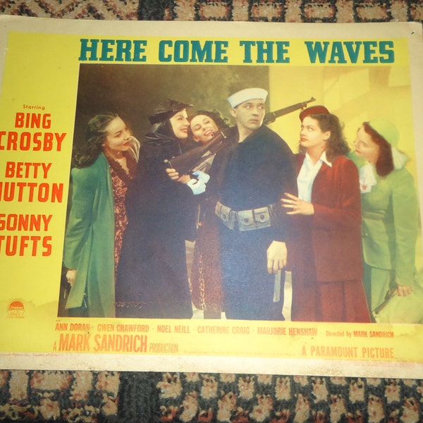Original 1944 Here Come The Waves Lobby Card Movie Poster Bing Crosby WW2 Navy