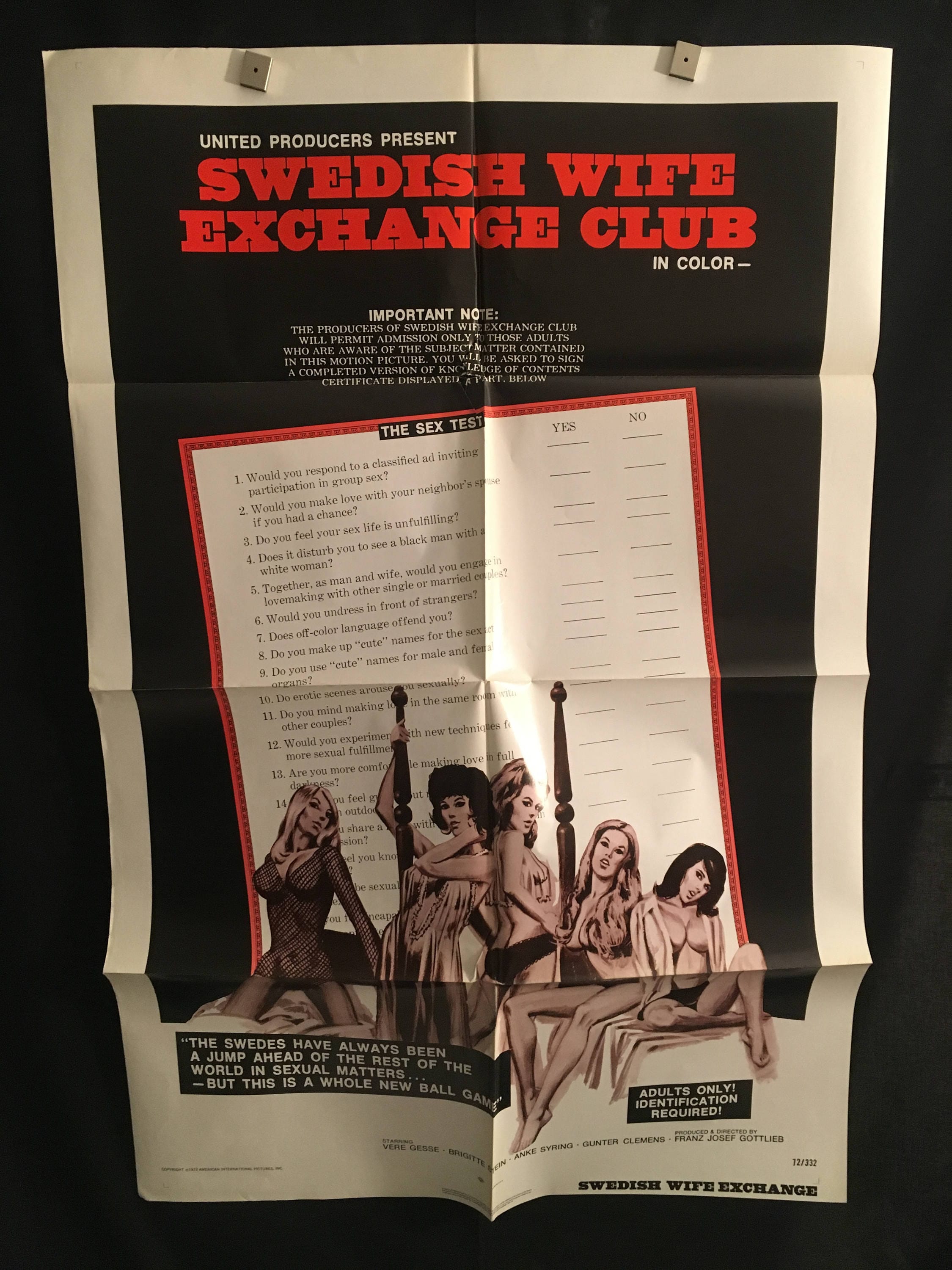 Original 1969 Swedish Wife Exchange Club One Sheet Movie picture