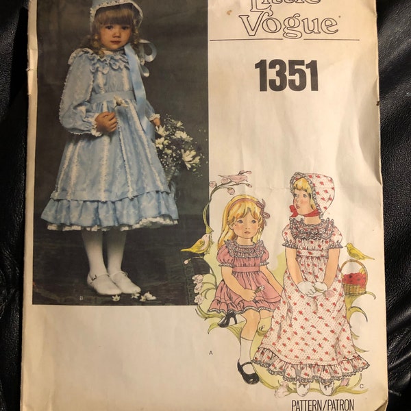 Original 1950s Vogue Vintage Sewing Pattern 1351 Girl SZ 3 Child Dress & Bonnet