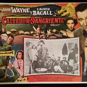Original 1955 Blood Alley Mexican Lobby Card Affiche du film John Wayne, Lauren Bacall, Cowboy, Western