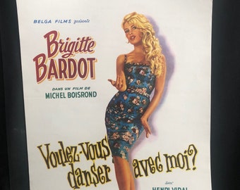 Original 1959 Come Dance With Me Belgian Movie Poster, Brigitte Bardot, Sexploitation