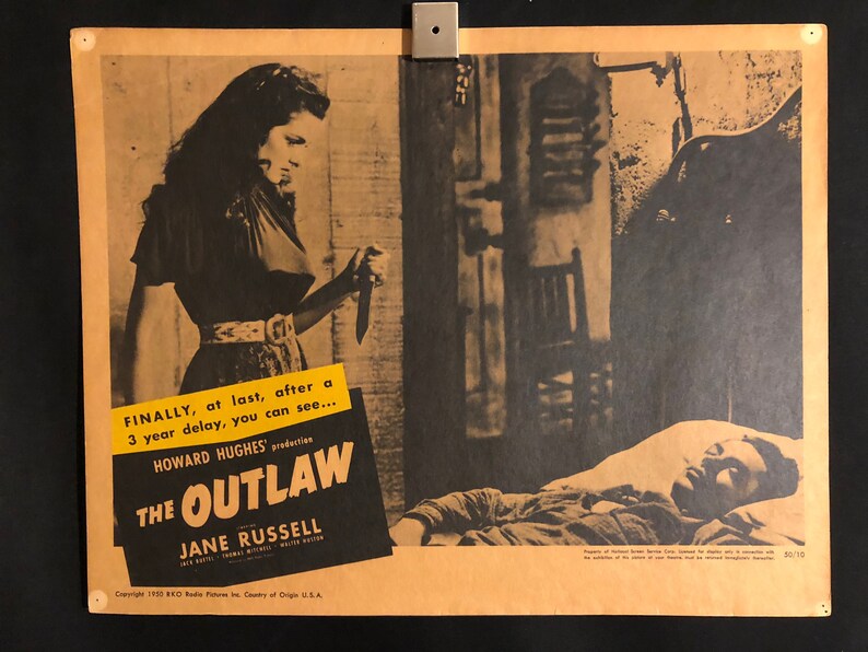 Howard Hughes RKO Jane Russell Cowboy Jack Beutel Western Country Original 1950 The Outlaw Movie Poster Lobby Card